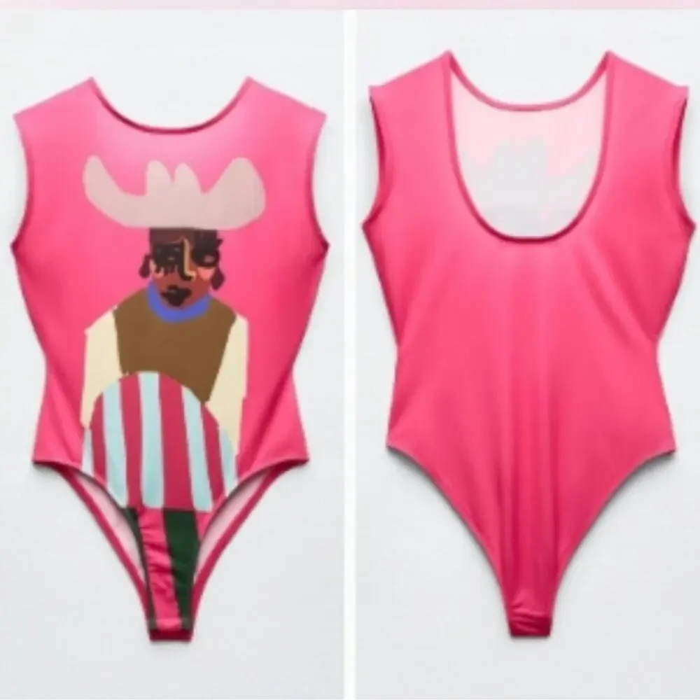 Zara Justine Franco Print Hot Pink Bodysuit Top NWT
Small - Picture 3 of 12